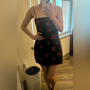 Satin cherry print pencil minidress NWOT